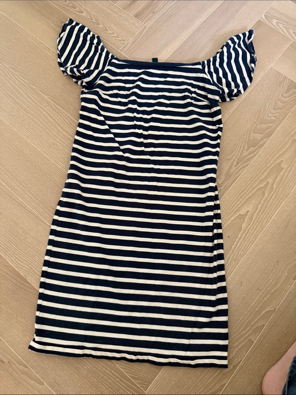 LAUREN Ralph Lauren Navy & Cream Striped Off-Shoulder butterfly sleeve dress